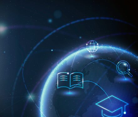 Disruptive education globe background vector geography digital remix